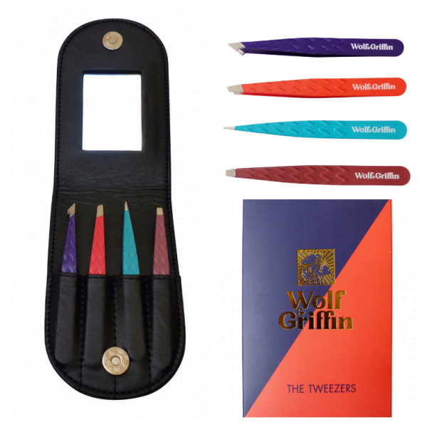 Wolf & Griffin Professional Tweezer Set Featuring Case with Mirror